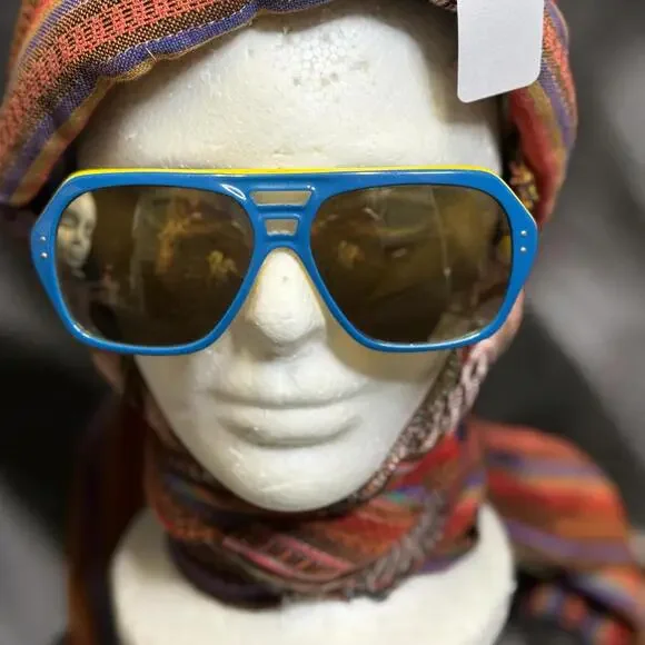 Vintage Foster Grant USA Blue Yellow White Mirrored Ski Sunglasses - Picture 1 of 6